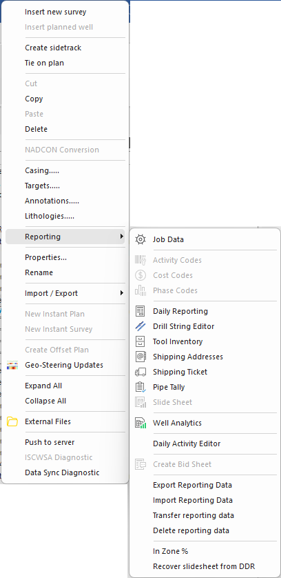 Figure 65: Database viewer menu