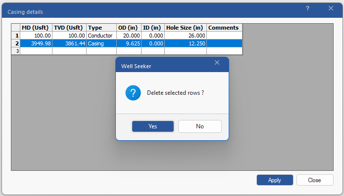 Figure 69: Casing Delete Confirmation