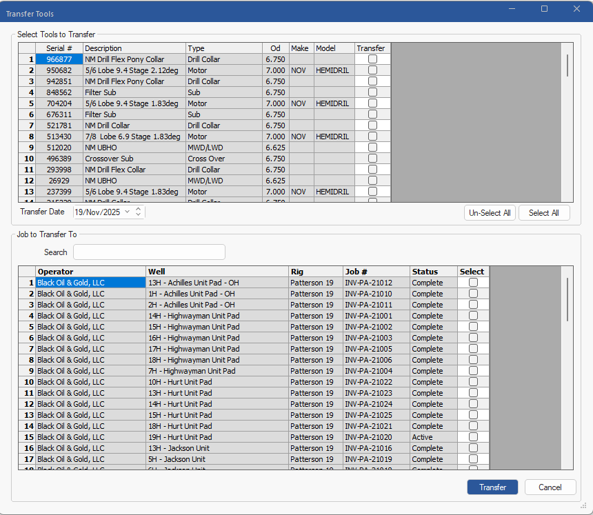 Figure 304: Transfer Tools dialog