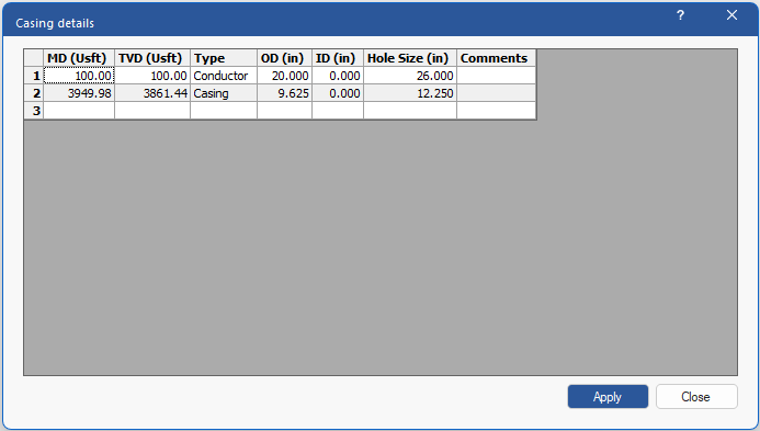 Figure 68: Casing Details Dialog