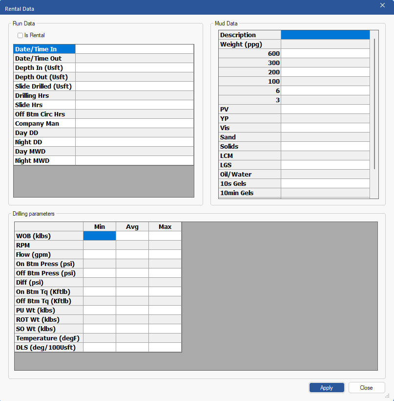 Figure 276: Rental Data dialog