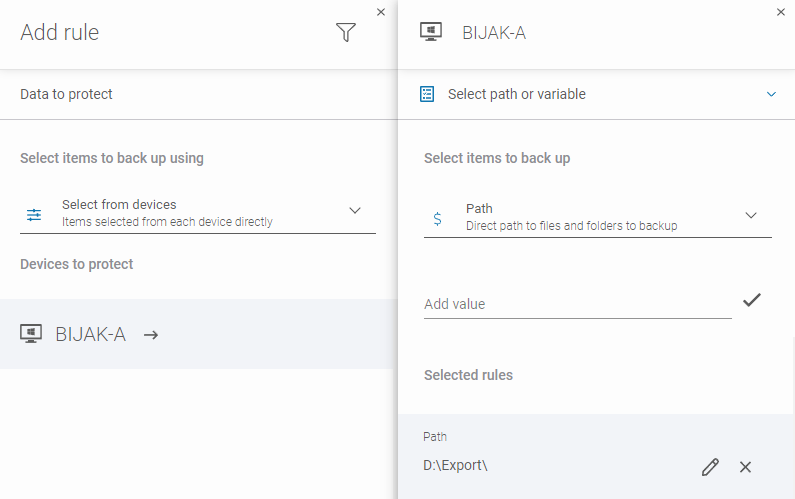 Data to protect - select path or variables
