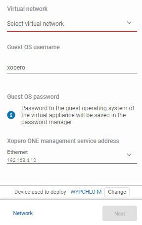 Configuration of network, username and XMS address