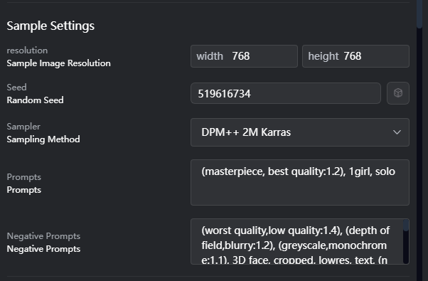 Lora Training Process - Sample Settings