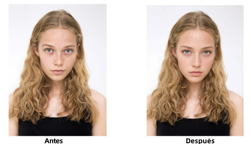 Comparación del antes y el después del Maquillaje AI