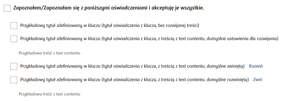 Illustration 1. Example appearance of declarations with a single master checkbox for one control 
(depending on the implementation the appearance may vary)