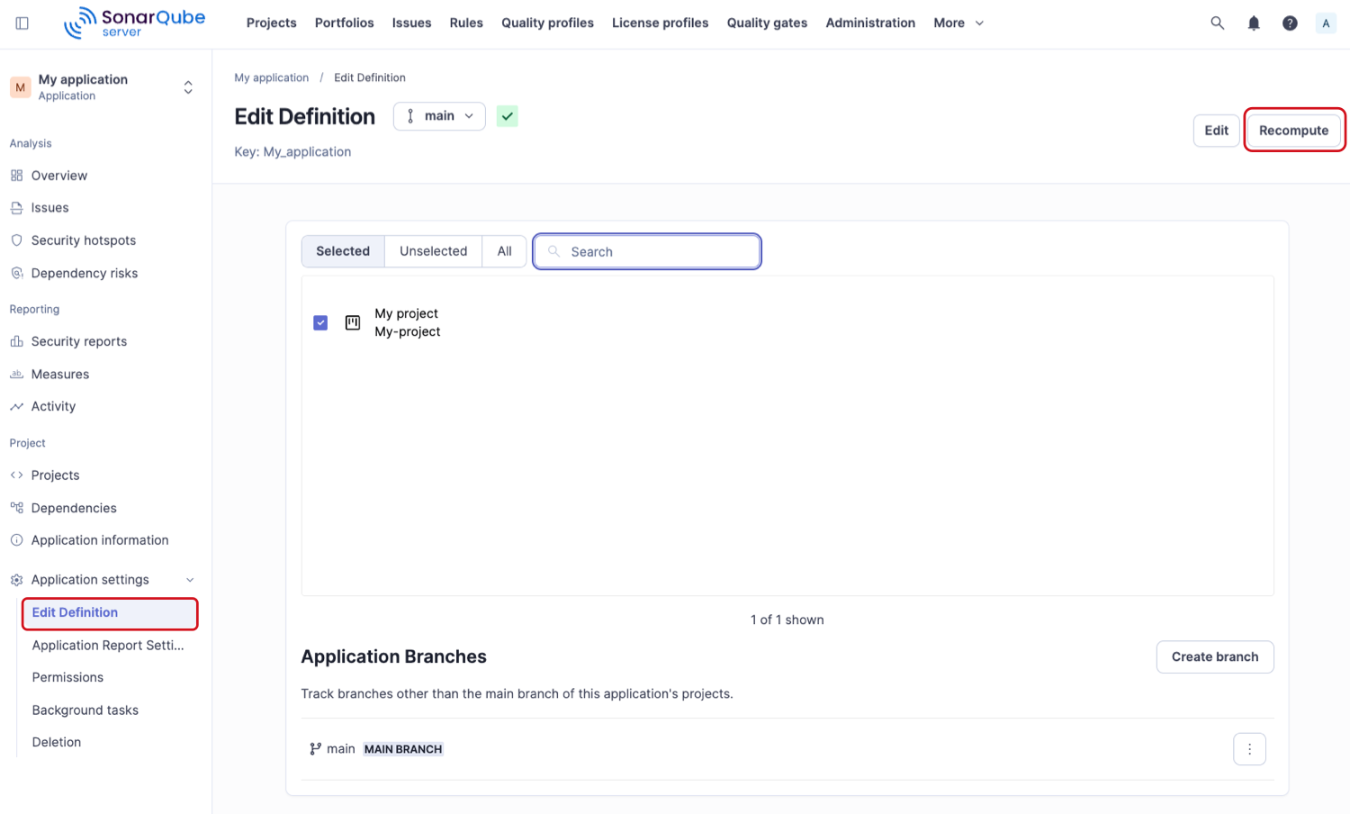 Recomputing an application