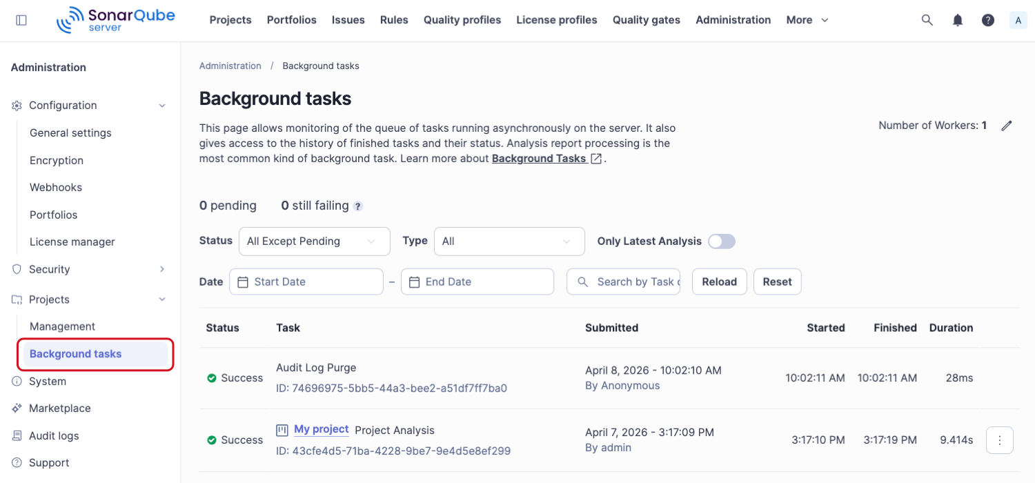 Accessing project's background tasks
