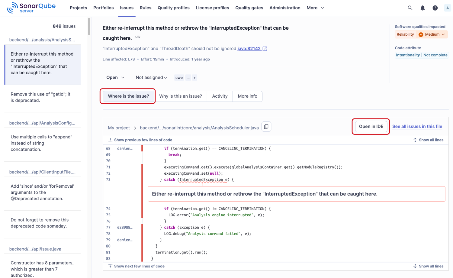 Open the issues in the IDE