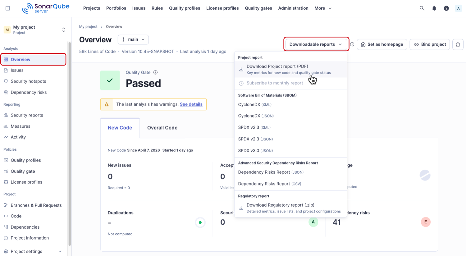 Navigating to downloadable reports