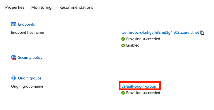 The origin group is assigned by default the default-origin-group name
