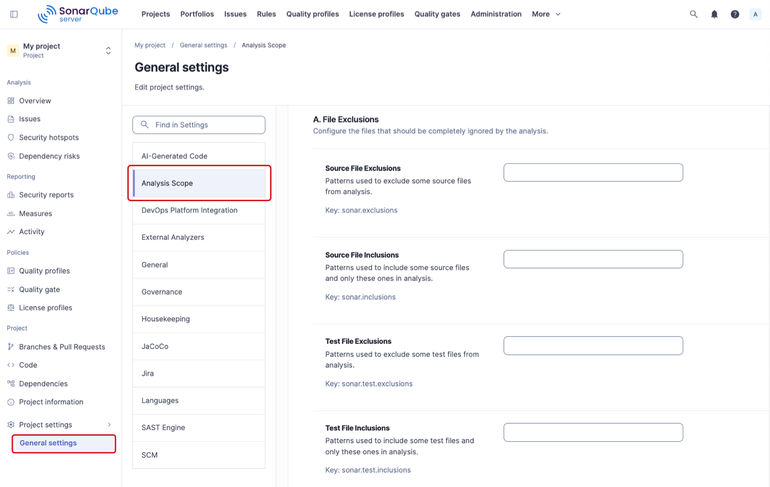 Defining file exclusions