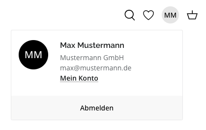 Account Menü im ausgeklappten Zustand