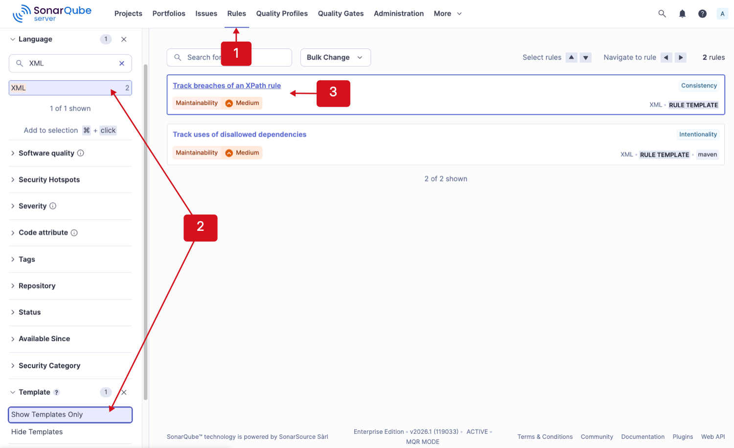 Navigating to the template rule