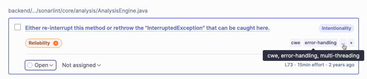 Tagging an issue in SonarQube.