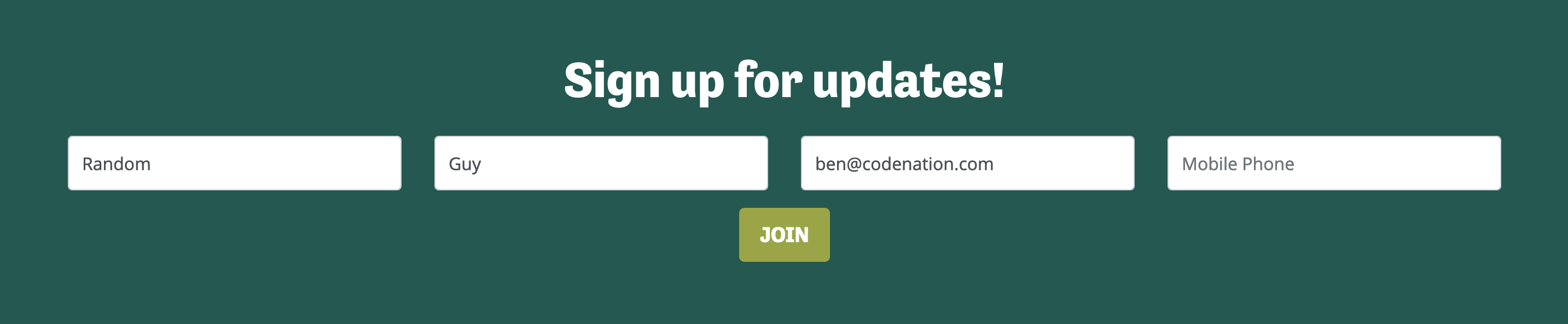 Sign up for updates example