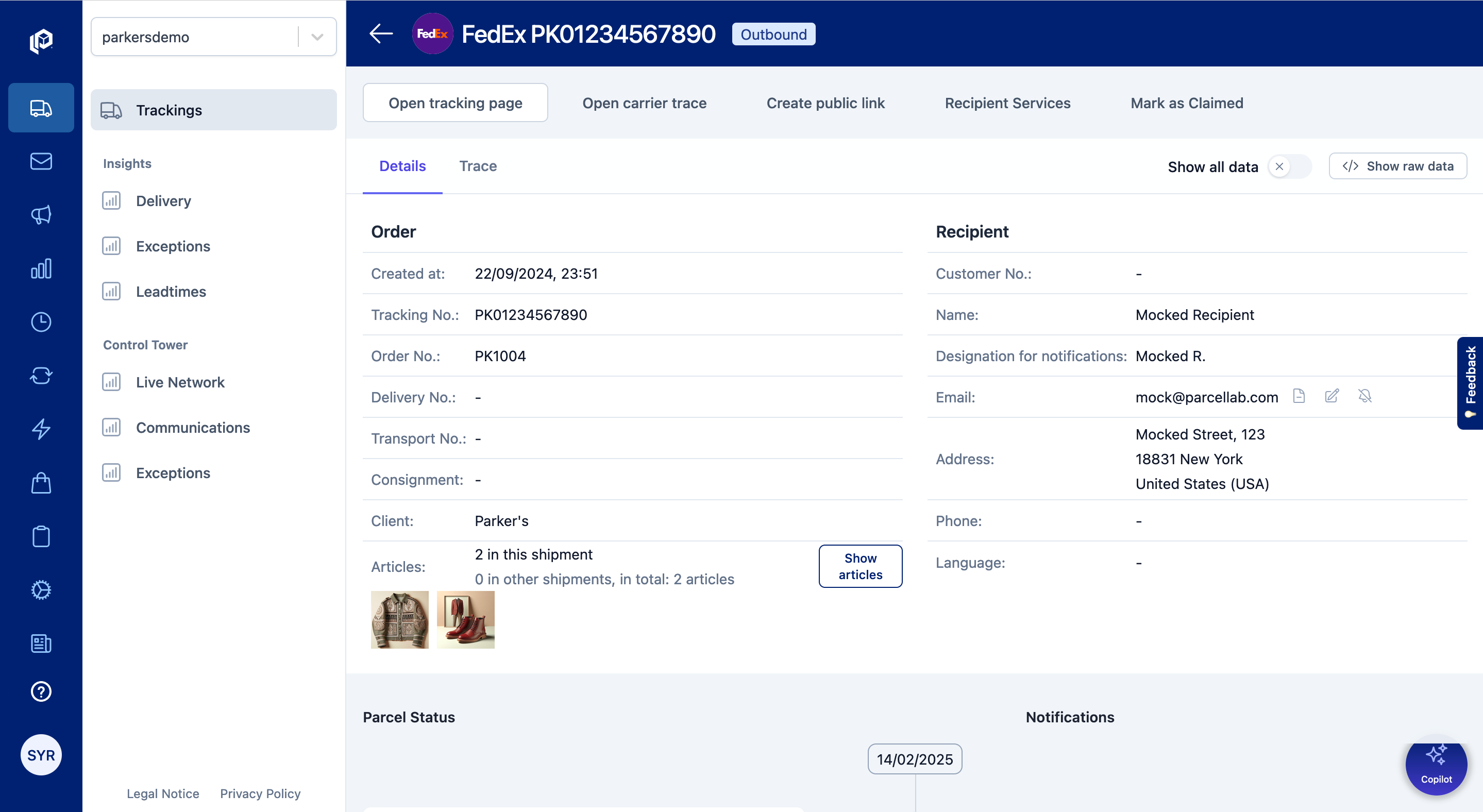 Tracking details viewed in the parcelLab App