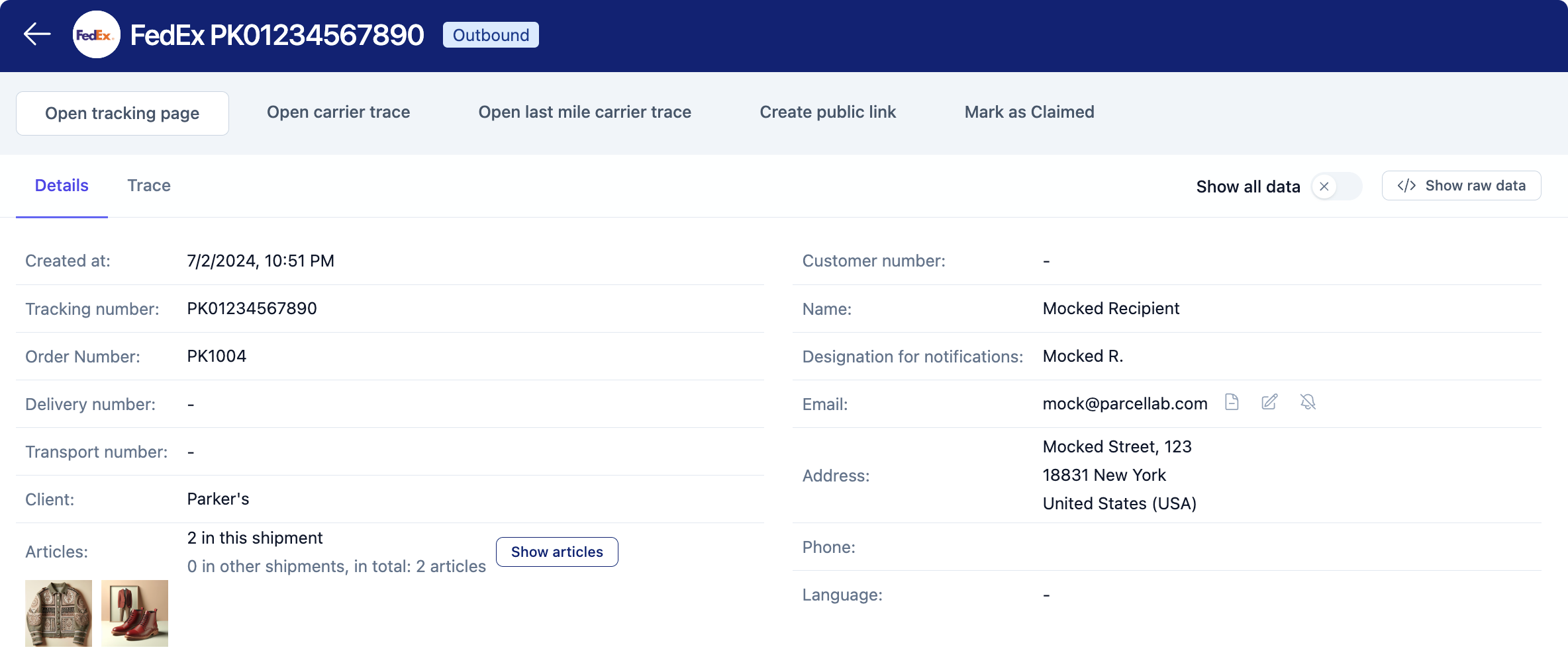 Last Mile Carrier Trace button in the tracking details