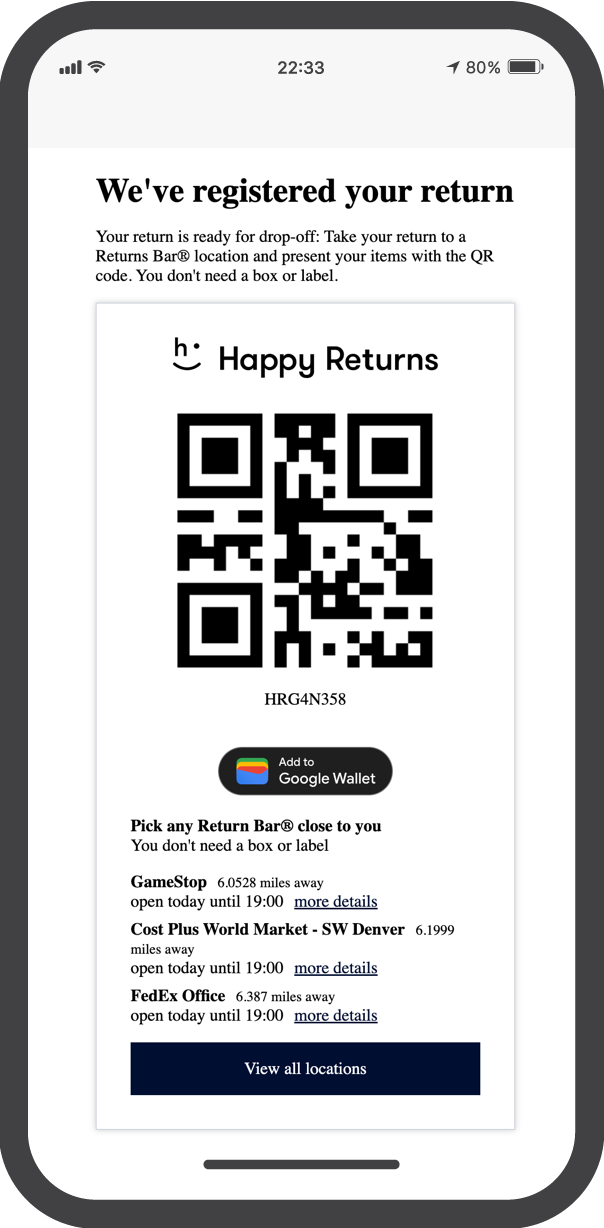 Option available to add the return QR code to the Google Wallet
