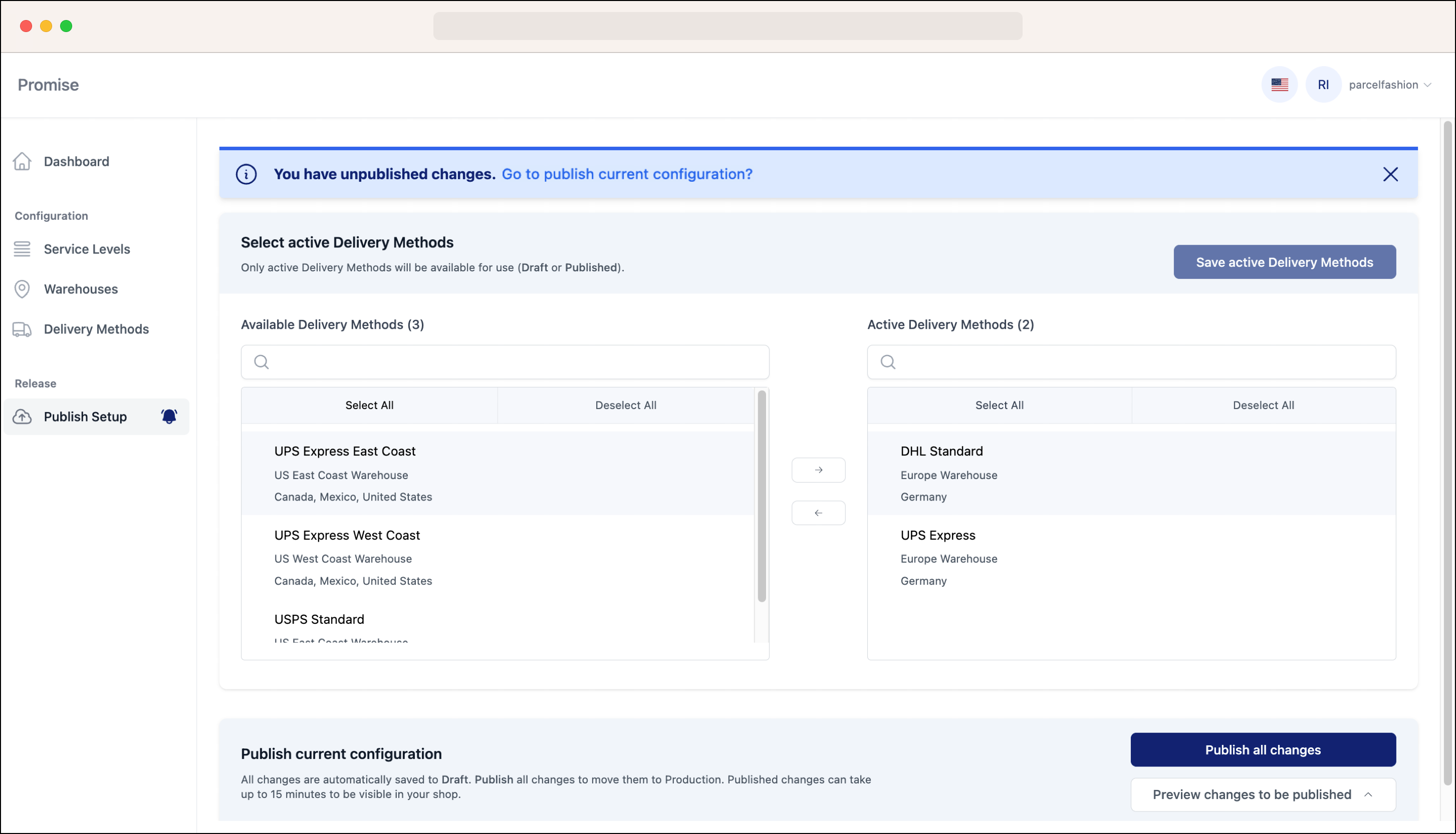 Publish setup page for Promise configuration