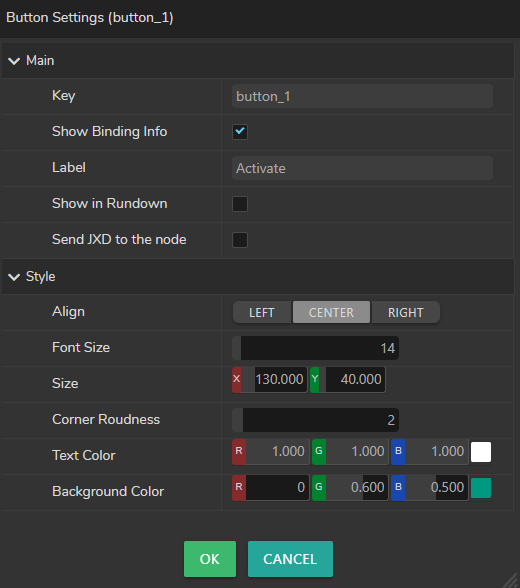 Field Settings of a Button Component