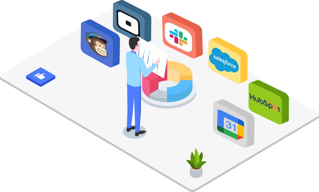 Illustration showing ASC connecting with external business applications and communication platforms.