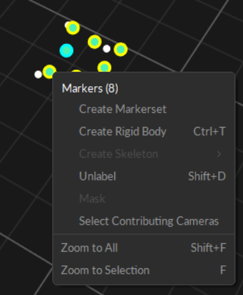 Creating a Rigid Body from selected markers 
using the right-click context menu.