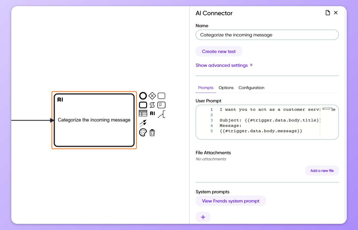 Picture showing the Native AI shape as part of a Frends Process.