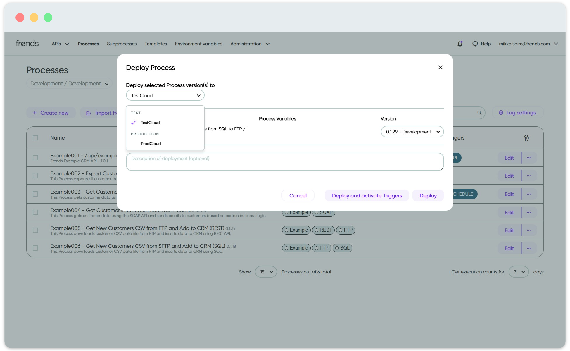 Selection of target Environment and Agent Group for Process deployment.