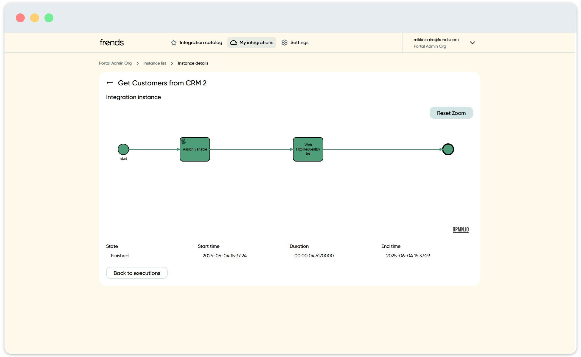Execution details are shown visually, without the extra technical clutter available in control panel.