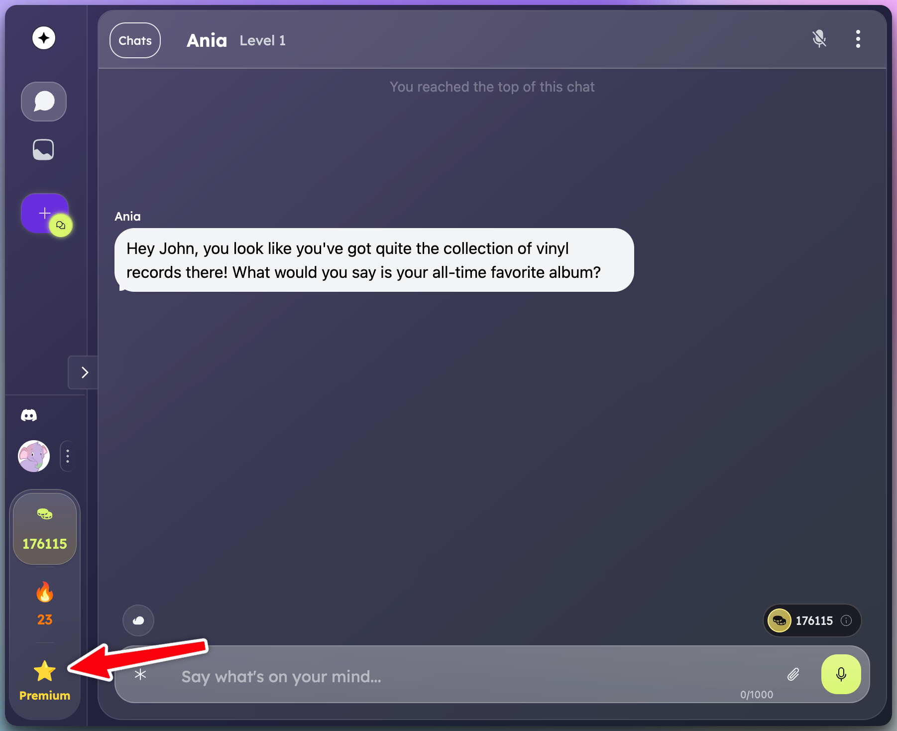 Desktop interface showing the left sidebar with the Membership button highlighted with a red arrow pointing to it.