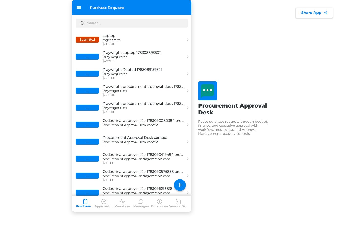 Purchase requests list.