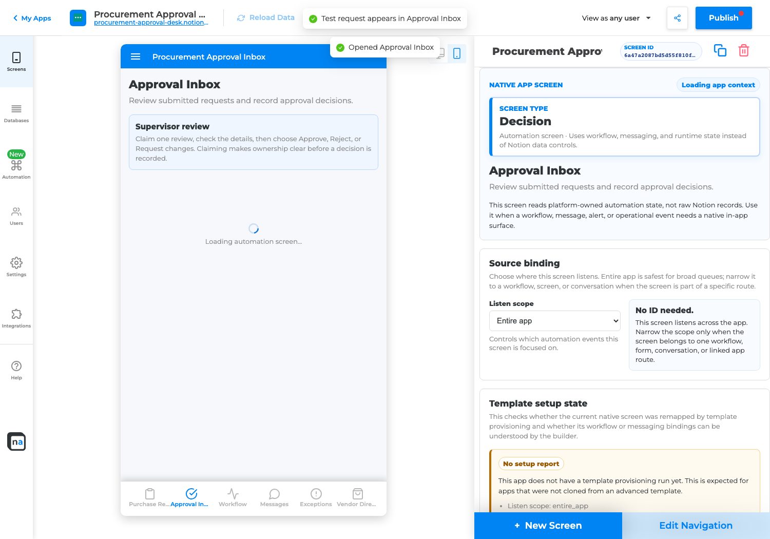 Live test opening the reviewer destination.