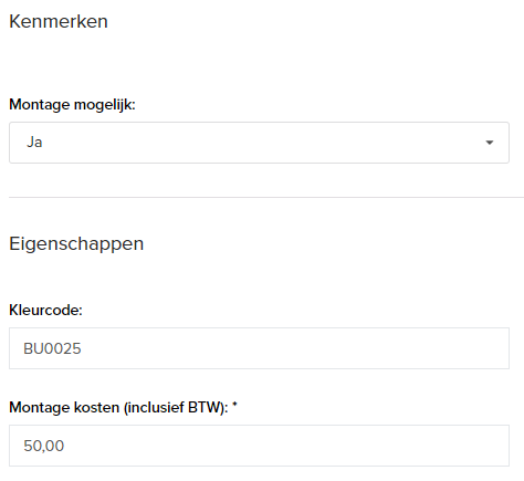 montage mogelijk drop down & montagekosten invulveld bij toevoegen onderdeel