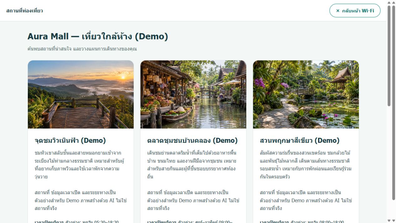 หน้ารวมสถานที่ท่องเที่ยวที่ผู้ใช้เปิดจาก Captive Portal