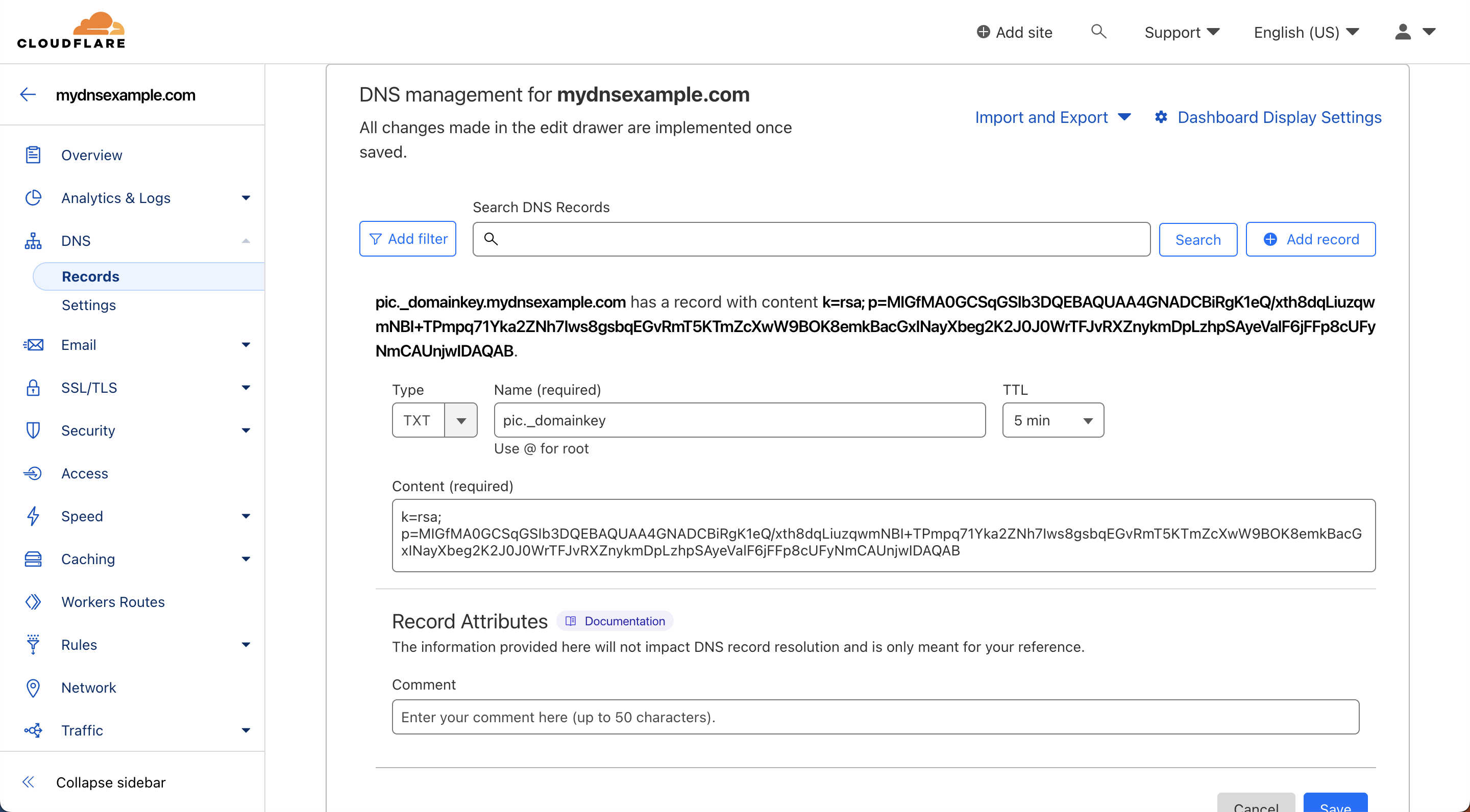 Dodawanie rekordu TXT DKIM w Cloudflare
