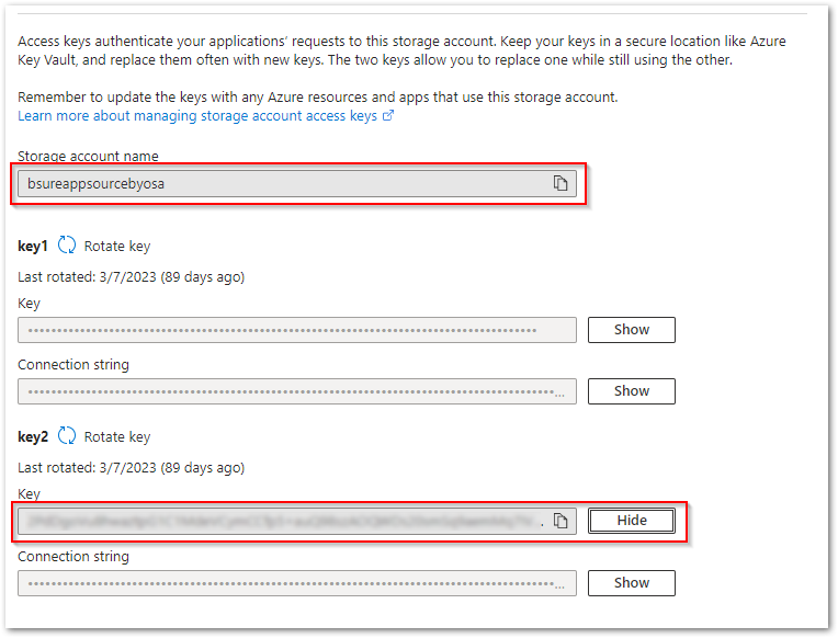 Share the Storage Account Access Key Bsure Documentation