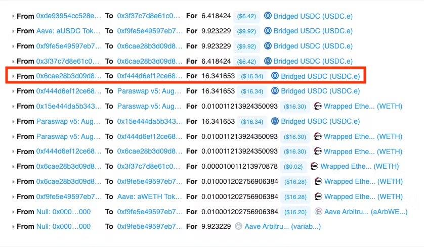 5) Contango transfers the total of $16.34 USDC to the spot executor, which is responsible for invoking the swap part of the trade (see following steps).