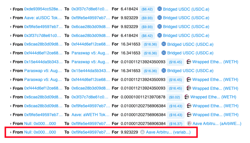 15) Aave mints the corresponding vUSDC (debt) into the trader’s position account. This concludes the flash borrow cycle.