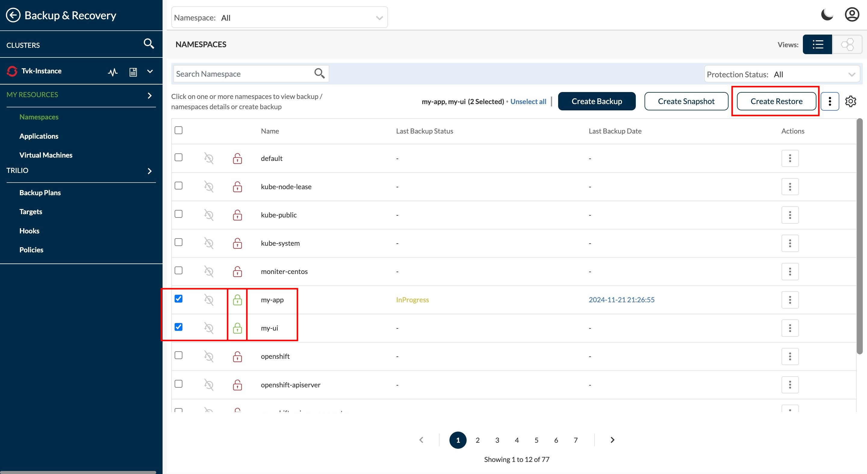 Create Backup options