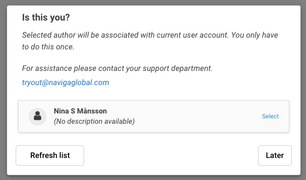 If your user is about to be connected to the author byline. Press the selected .area.