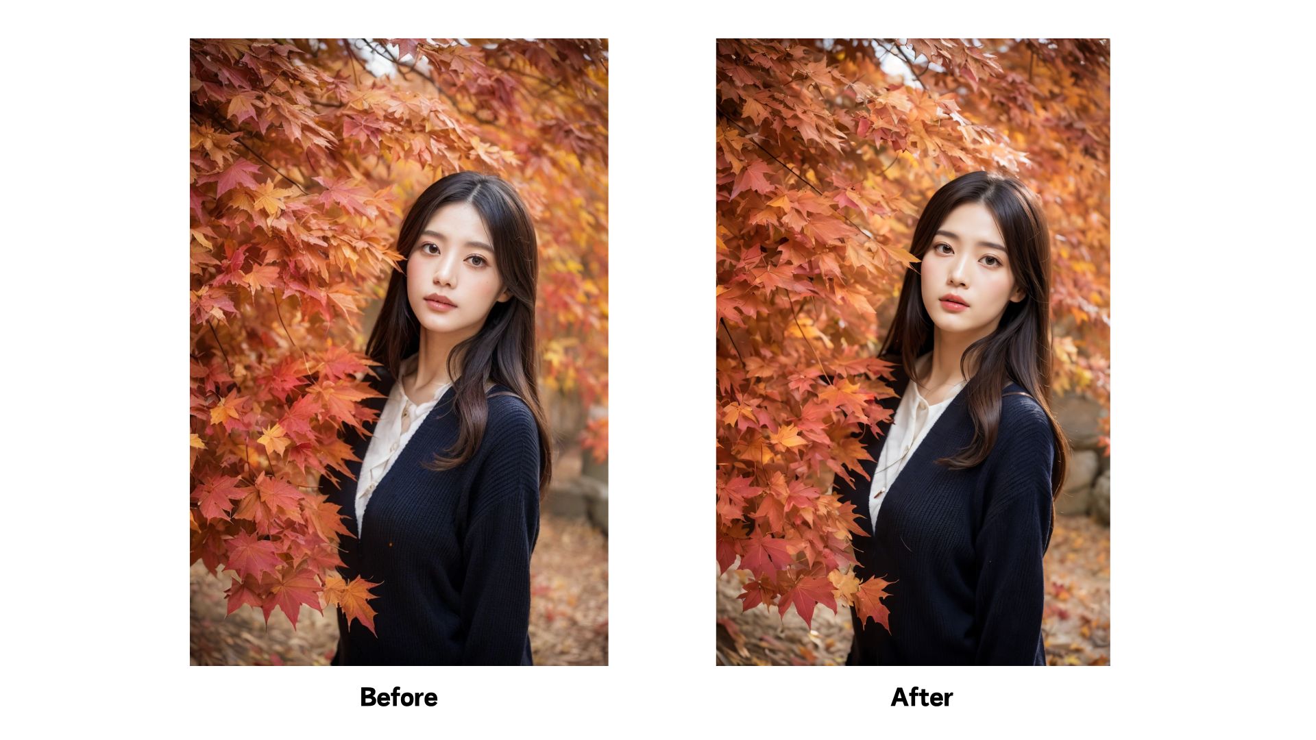 Before and after comparison of image repairing