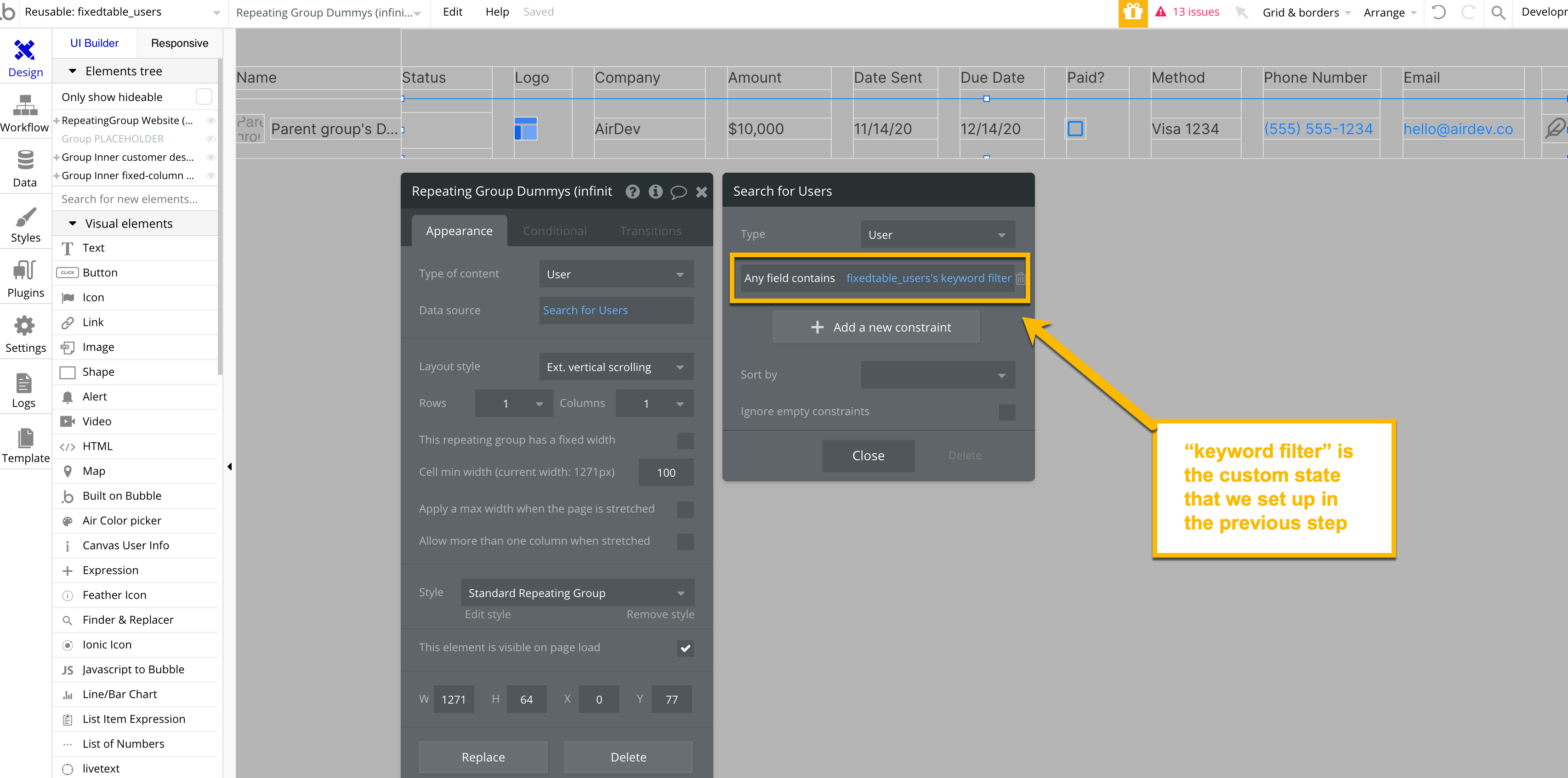 How to include a GROUP in the horizontal scrolling of a REPEATING