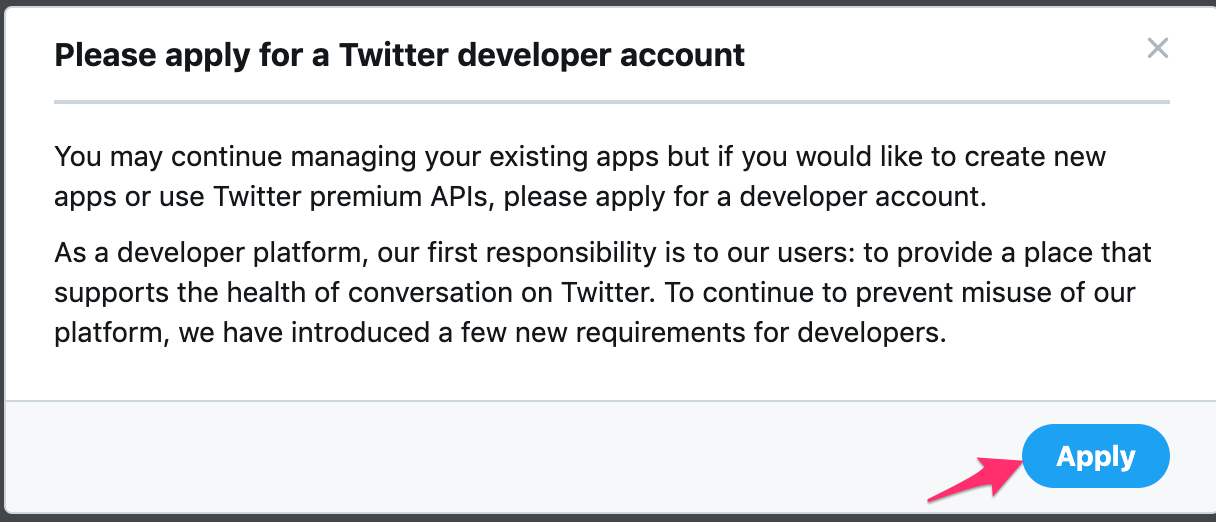 Apply for a twitter developer account