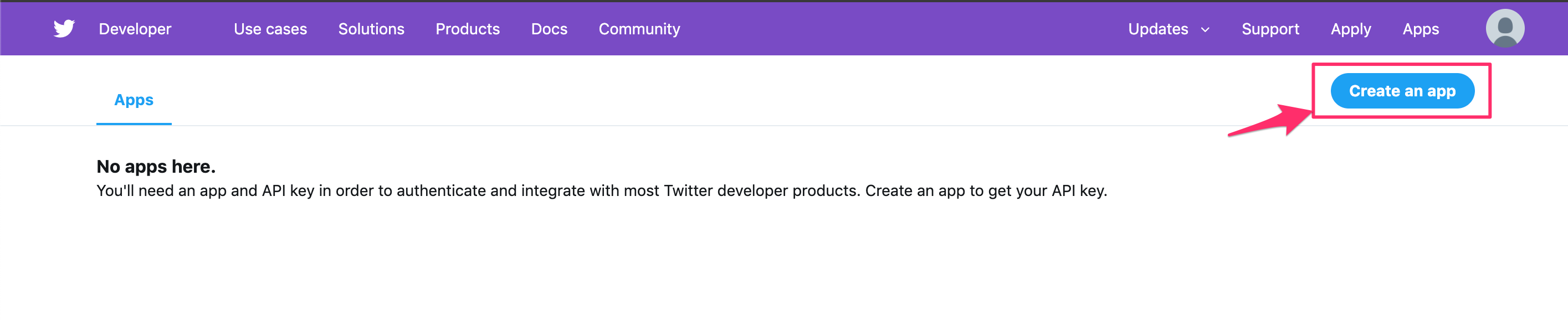Get your API Keys - Create an api key button highlighted 