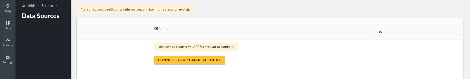 Connect Your Gmail Account button displayed to prompt for authentication to your Gmail Account