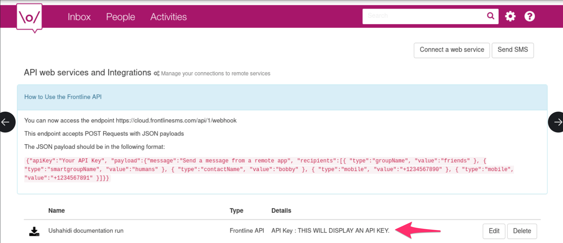 Copy the generated API key