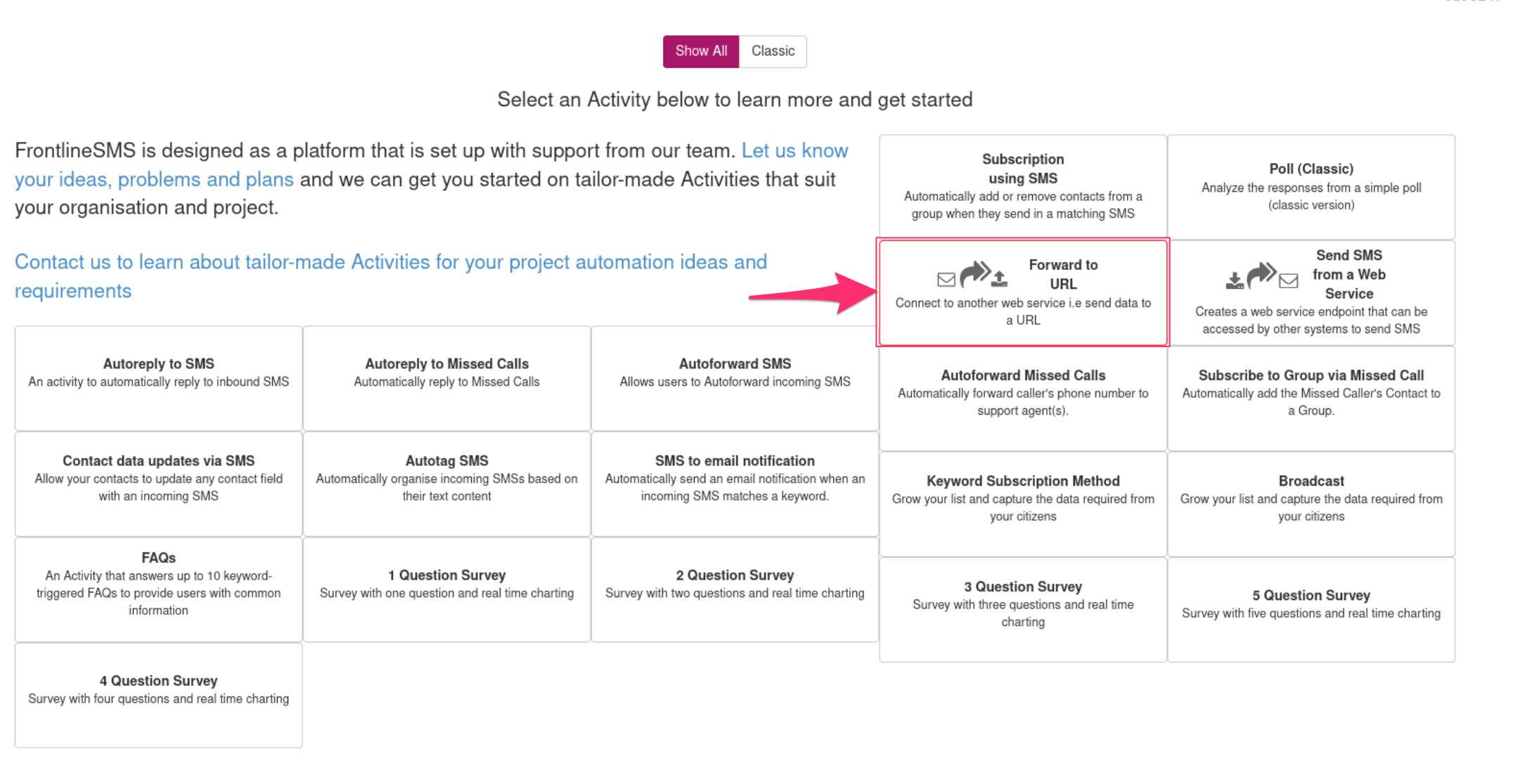 Click on Forward to Url highlighted in red