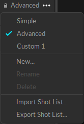 A screenshot from Motive of of the Data Pane Options menu.