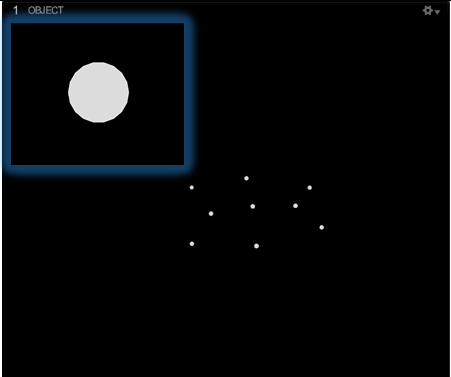 An image taken from an OptiTrack camera in Object mode, with an inset close-up of a single marker. 